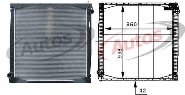 Chladič vody 860x938x42 SCANIA 114,124,144,164 série 4