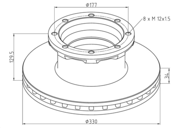 Kotouč brzdový 330x34x129,5 MAN TGA,TGM,TGS,TGX,F2000,L2000, MERCEDES Atego