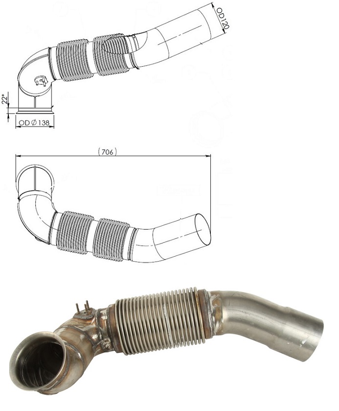 Trubka výfuku s pružným dílem MERCEDES Actros MP2/MP3 OM541.920-OM542.969 od 10.2002
