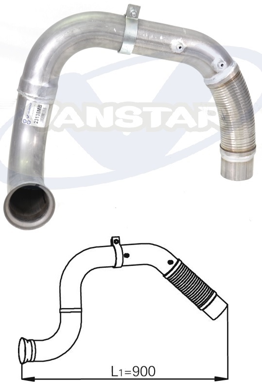 Trubka výfuku střední s pružným dílem 900mm MERCEDES Atego, Axor 2 od 2006