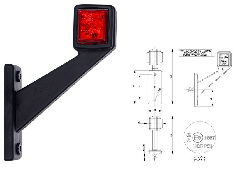 Svítilna poziční - tykadlo P 12V/24V 0,5/1W LED č/b krátká, kabel 0,4m