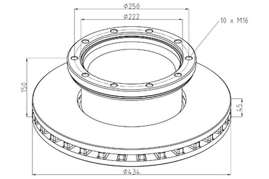 Kotouč brzdový 434x45x150 s kroužkem ABS ZN MERITOR/ ROR  DX225/ELSA 2