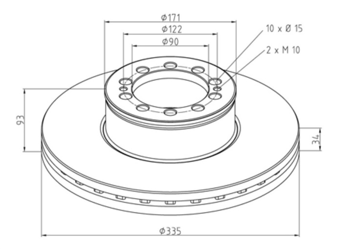 Kotouč brzdový 335x34x93 PN MAN TGL/TGM od 2005, MERCEDES Econic od 1998