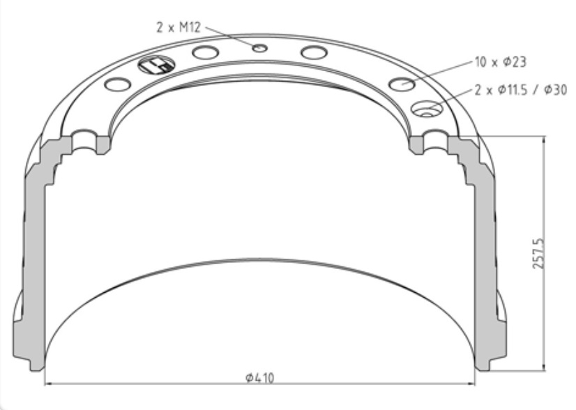 Buben brzdový 410x257,5 ZN IVECO E.Star, E.Tech, LIAZ ROCKWELL, TATRA
