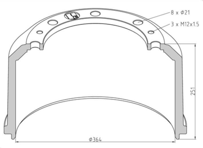 Buben brzdový 364x251 ZN MERCEDES Atego, LK,LN,O303/814/SK