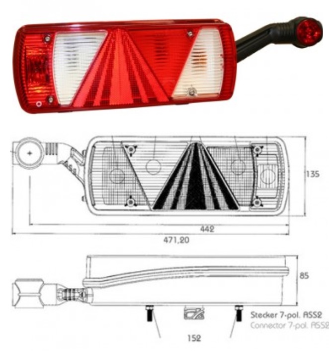 Svítilna zadní P ECOPOINT II s trojúhelníkem a poziční svítilnou-tykadlem
