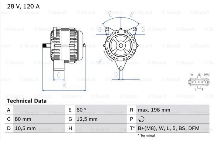 Alternátor 28V/120A -repas MAN TGS, TGA, TGX, TGL, TGM, BUS D2066