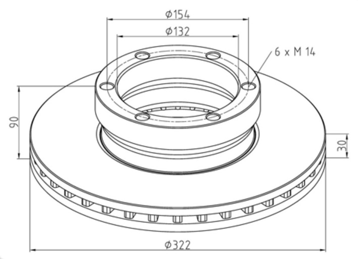 Kotouč brzdový 322x30x90 PN/ZN VOLVO FLC, FL4