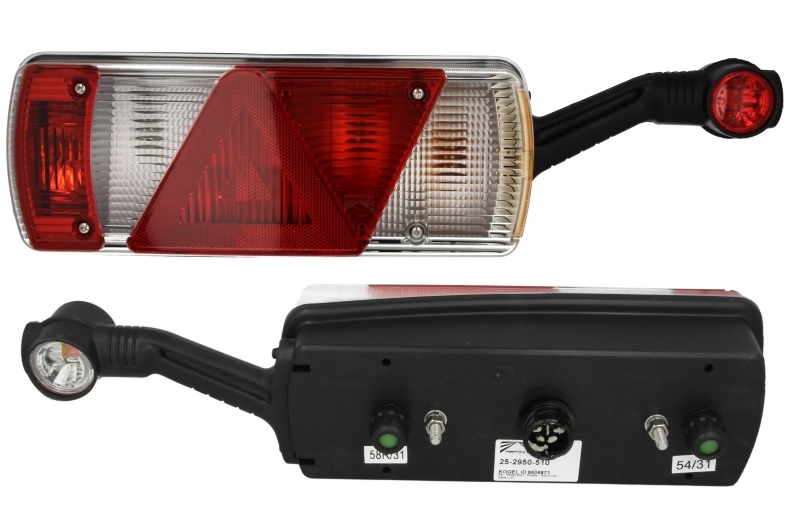 Svítilna zadní P ECOPOINT II s trojúhelníkem a poziční svítilnou-tykadlem, konekror 2xASS2