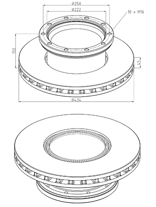 Kotouč brzdový 434x45x150 s kroužkem ABS ZN MERITOR/ ROR DX225/ELSA 2  