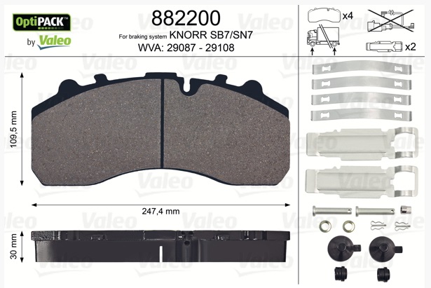 Deska brzdová 29087/29202 Valeo 248x109x30 IVECO, MERCEDES, SCANIA, SAF, BPW