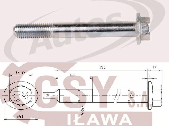 Šroub pera přední M20x2,5x155 VOLVO FH,FM, RVI