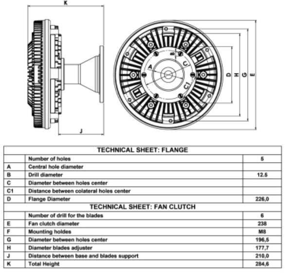 Viskospojka bez ventilátoru 238x285 IVECO Stralis AD190S/AS190S/AD260S