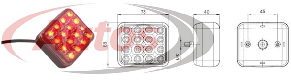 Svítilna mlhová 12V/36V 78x68 LED červená, kabel 0,5m
