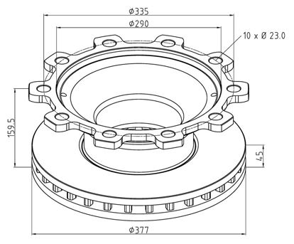 Kotouč brzdový 377x45x160 bez kroužku ABS BPW Eco Plus