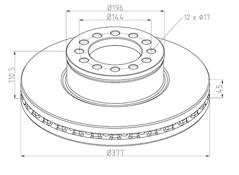 Kotouč brzdový 377x45x110,5 PN MAN TGA, TGM, TGS, TGX