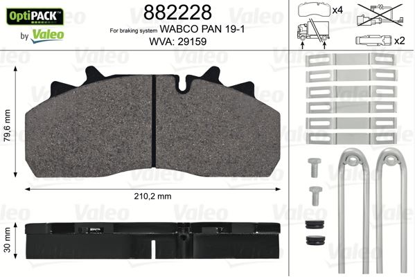 Deska brzdová 29159,29126 Valeo 210x92x29 SAF SKRB 9019, SOR 12,5 Euro 3, SMB 