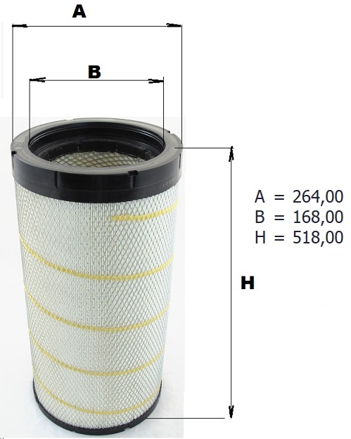 Filtr vzduchu WPO-658 hlavní SOLARIS Urbino Bus, RVI Access, LIEBHERR R/A 900 Cummins
