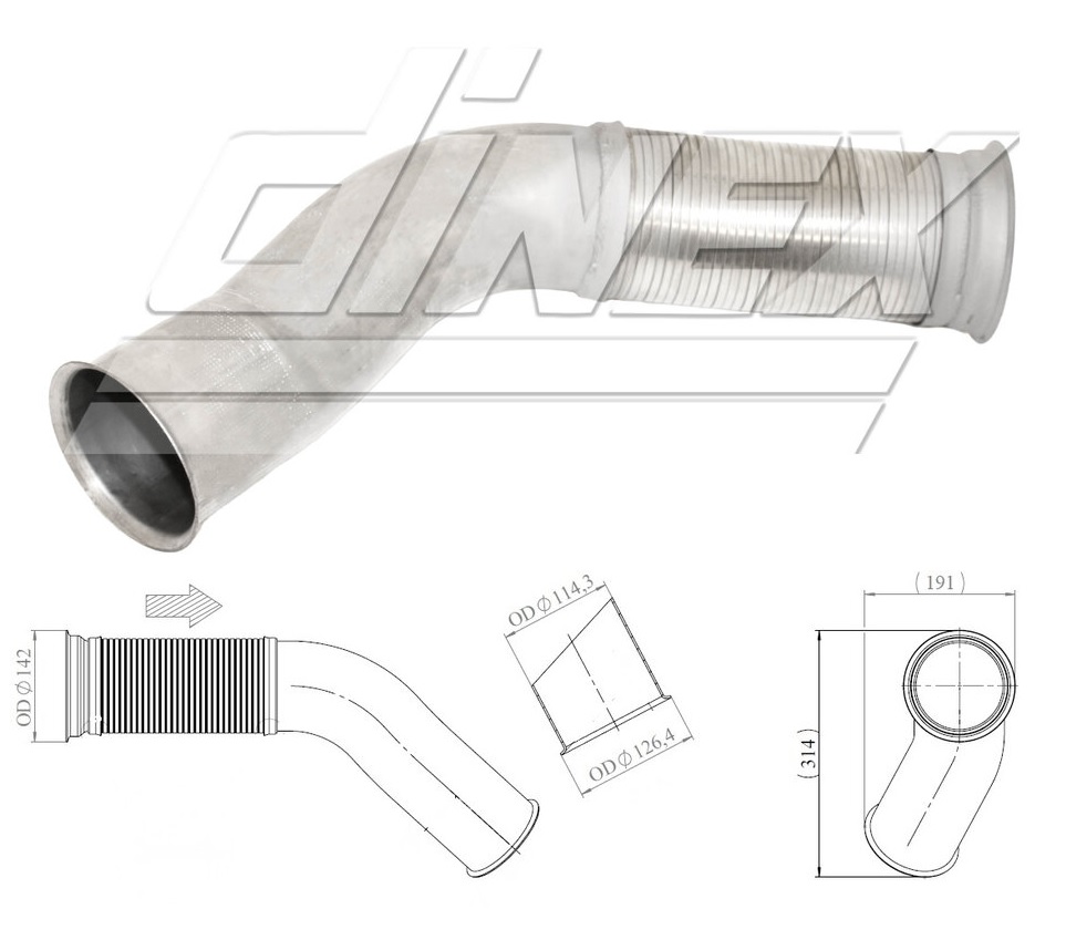 Trubka výfuku s pružným dílem 600mm SCNIA P,G,R,T DC16 Euro 3 od 03.2004