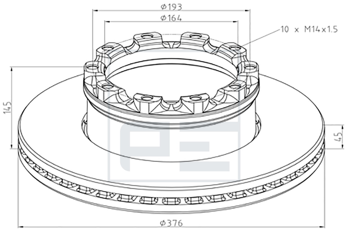 Kotouč brzdový 376x45x145 L/P SAF S SI11-19K od 01.2006,  ZI9-19K kW,  ZI11-19K kW