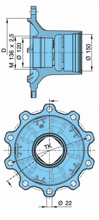 Náboj kola s ložisky 120x150x22x193,5x380 BPW SHB/SKHB/SHB..LL/SMB..LL Eco Plus 2 8-9t 