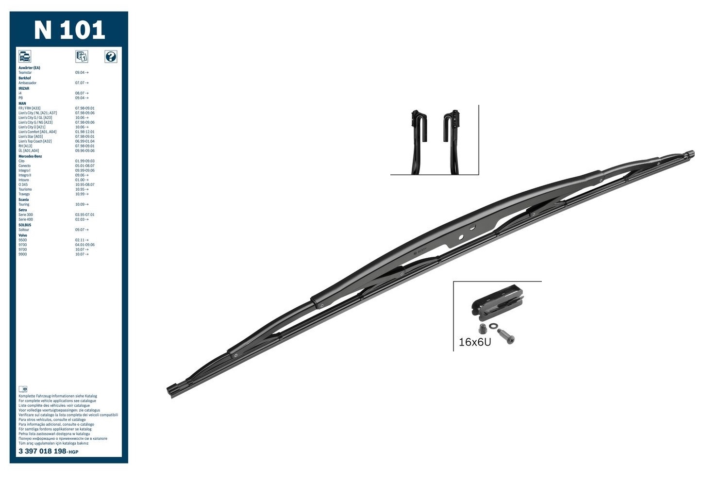 Lišta stěrače 1000mm BOSCH Twin MERCEDES Bus, MAN Bus, NEOPLAN, SCANIA IRIZAR