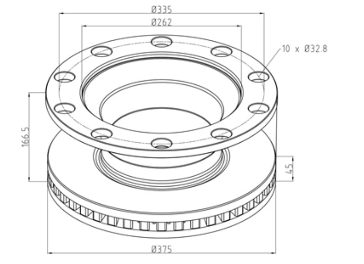 Kotouč brzdový 375x45x166,5 ZN RVI Midlum 160/190/220/240/280