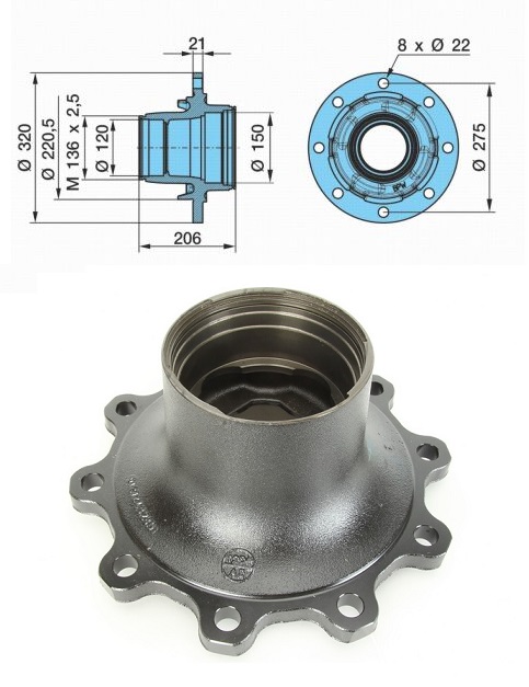 Náboj kola SN 3616/3620 8xpr.22/M136x2,5 BPW KHZF 12008-15 Eco Maxx