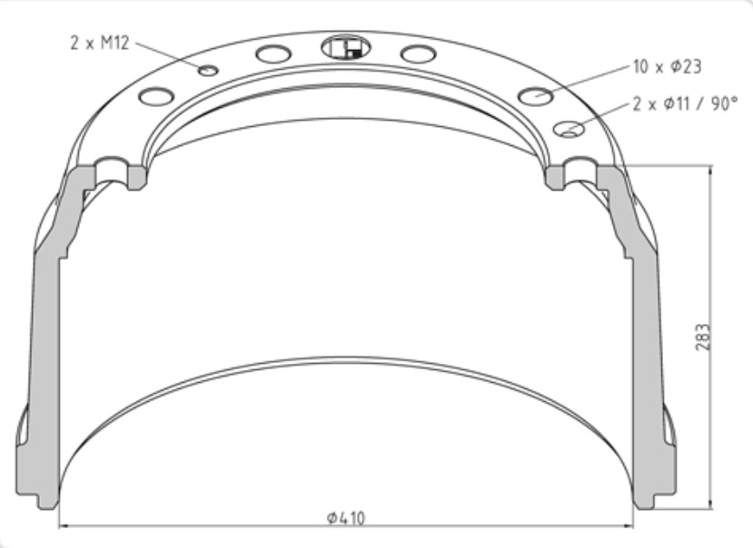 Buben brzdový 410x283 ZN IVECO E.Trakker, Stralis, E.Tech, Trakker