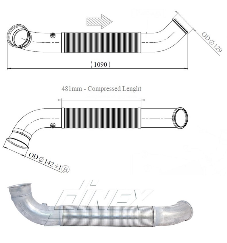 Trubka výfuku střední s pružným dílem 1080mm SCANIA P,G,R,T,