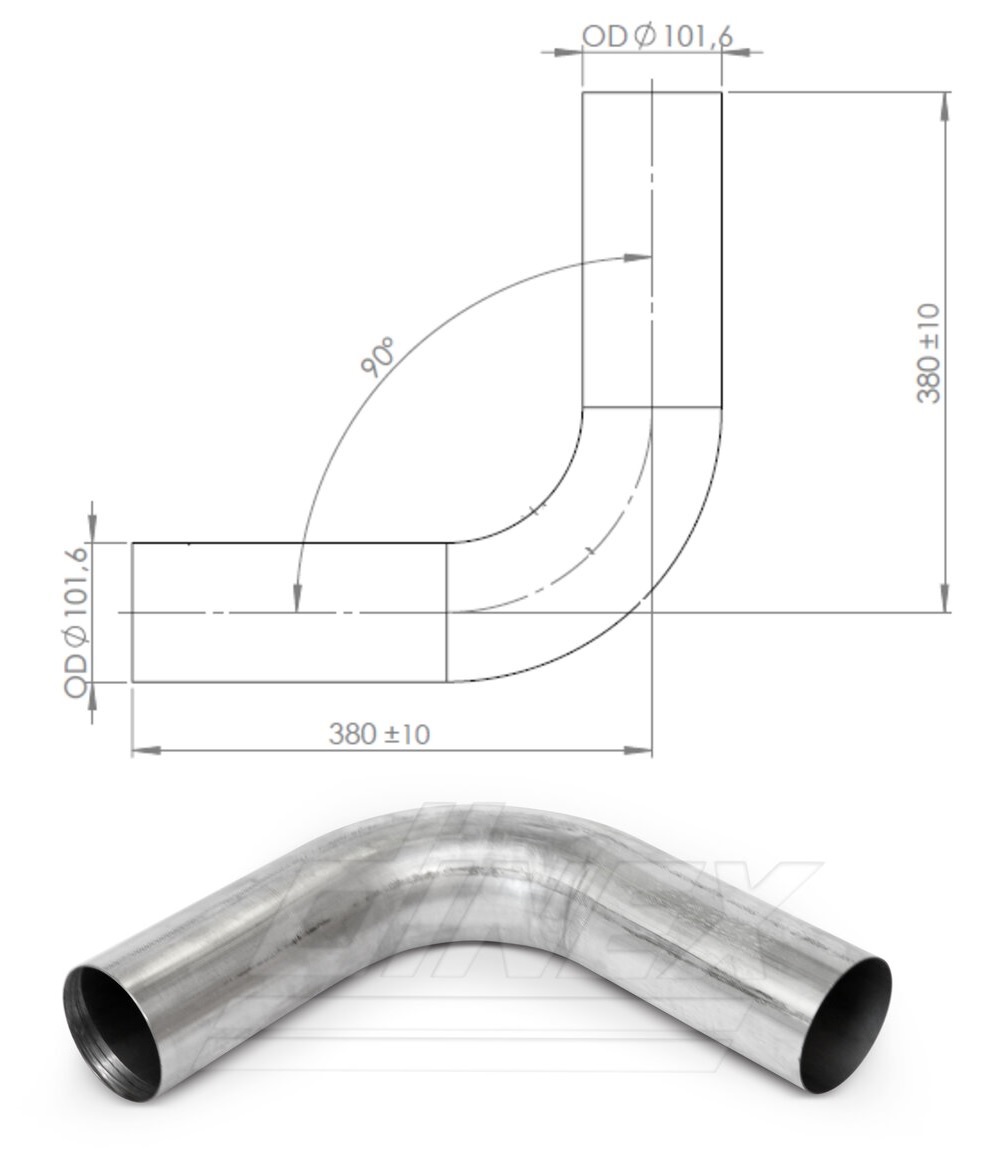 Trubka výfuku - koleno 90° Al pr.101,6x380