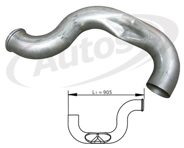 Trubka výfuku k doznívači 905mm RVI Magnum DXi Euro 3/4, VOLVO FH12