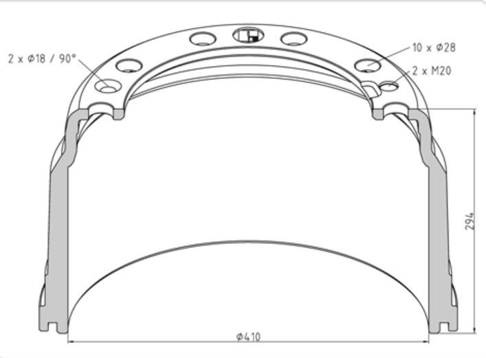 Buben brzdový 410x294 ZN VOLVO FH12, FH16, FL10, FL12, RVI Kerax od 2007