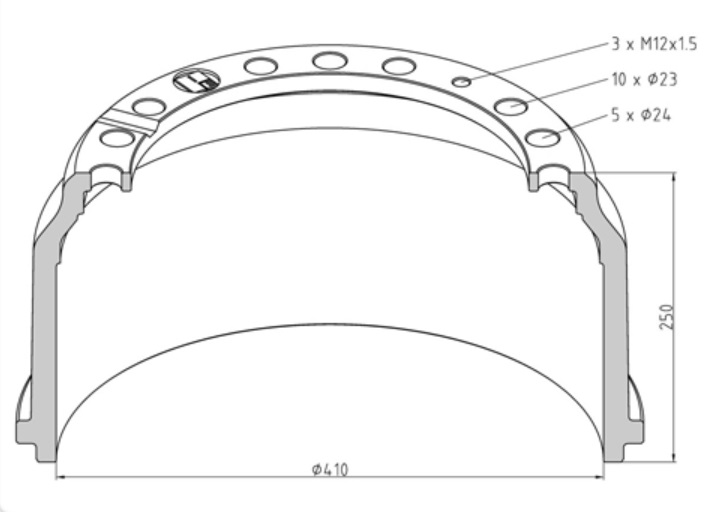 Buben brzdový 410x250 PN MAN TGS, TGA,TGS,L2000,M2000L,M2000M,E2000