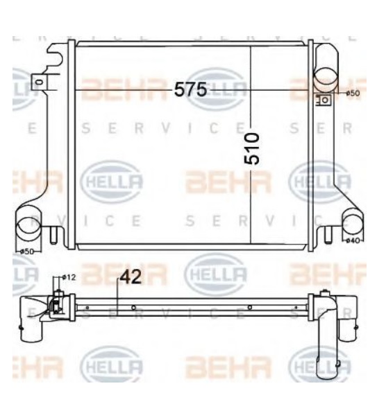 Chladič vody 575x510x42 bez rámu MERCEDES Atego 2 od 01.2004