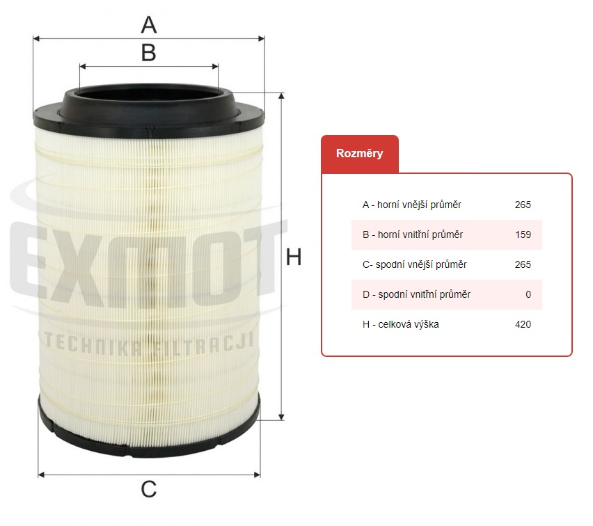 Filtr vzduchu WPO-705 DAF CF65, CF75 od 01.2001,  GINAF série X od 10.1999