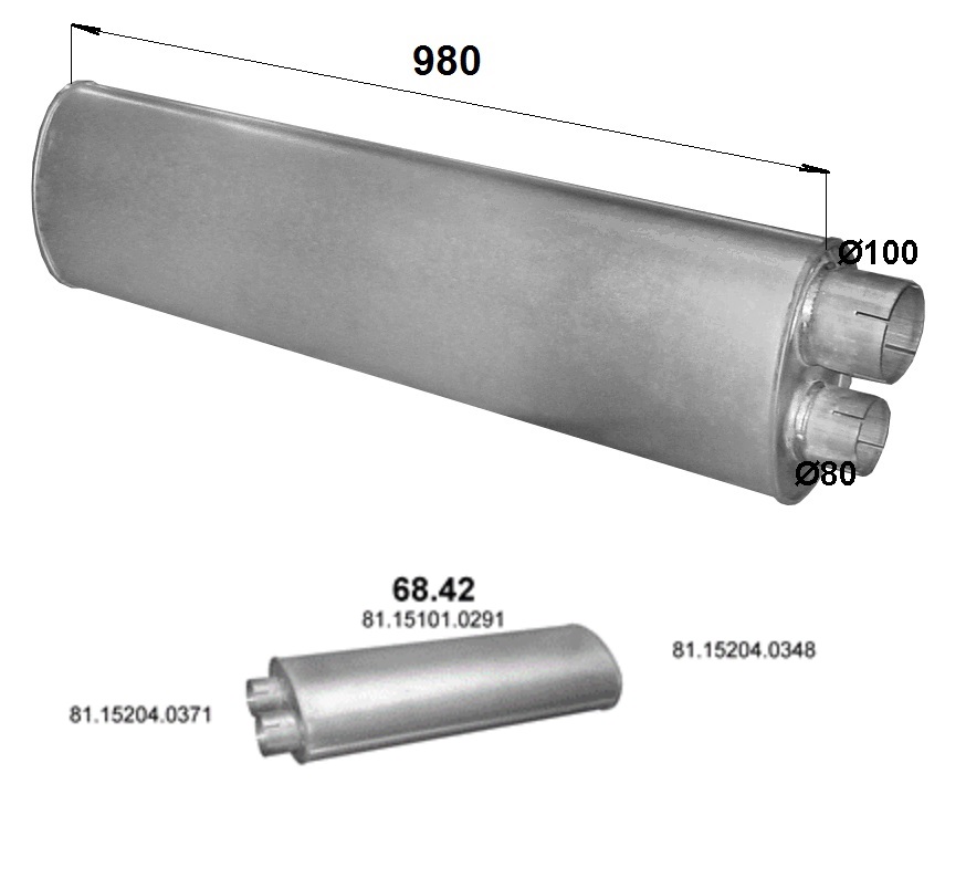 Tlumič výfuku 980mm MAN L2000, M2000 Euro 2, Euro 3