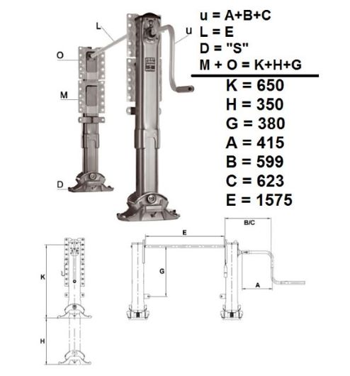 Noha podpěrná návěsu 650x350 JOST modul  B0601/ typ "S" 