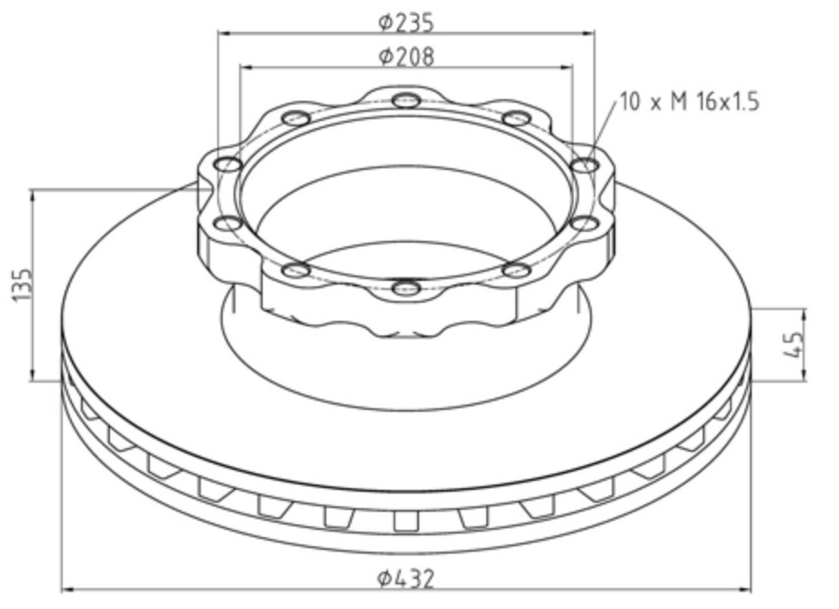 Kotouč brzdový 432x45x135 MAN TGA,TGM,TGX, TGS, E2000, F2000, L2000