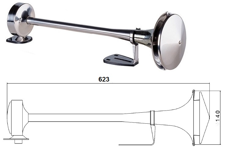 Houkačka vzduchová 12V/24V fanfára 1 tón TA150 623mm/ 118dB / 150Hz