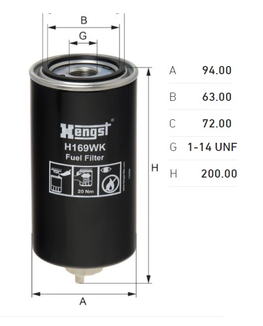 Filtr paliva s odlučovačem CASE, ERF B, C, E 6BTA-180/NHC250 od 01.1974 do 12.2002
