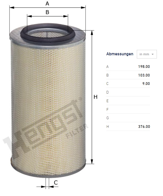 Filtr vzduchu AVIA A75, BOMAG S/BW, CASE IH, DEMAG SD/SSD, DAF, IVECO, MERCEDES, VOLVO/FLC