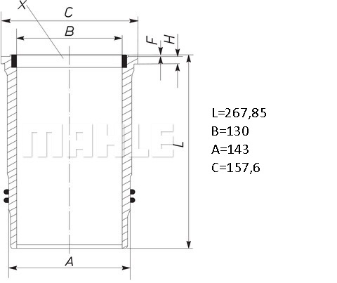 Vložka válce 130mm s kroužky DAF XF105 MX265/ MX300/ MX340/ MX375