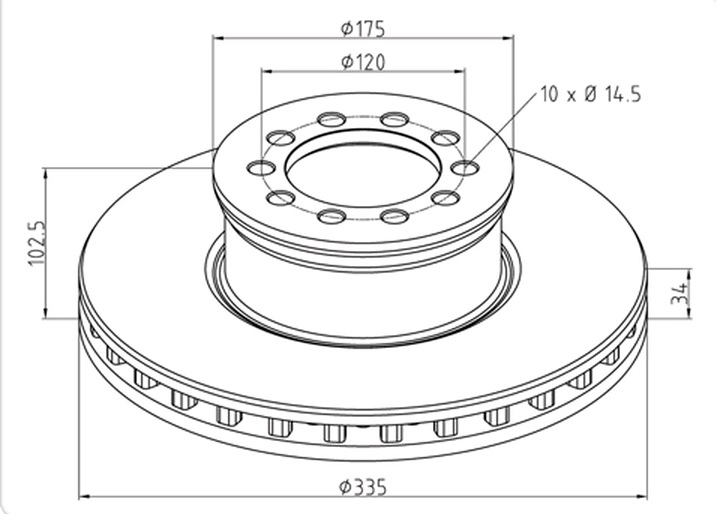 Kotouč brzdový 335x34x102,5 PN MERCEDES Atego, Actros MP4, Antos, Axor, Econic