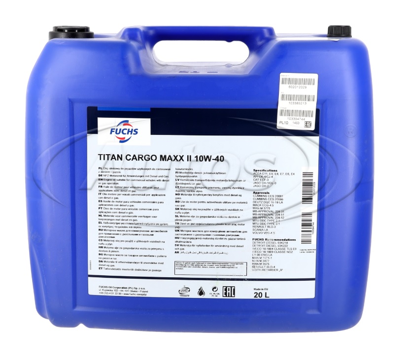 Olej motorový FUCHS TITAN CARGO MAXX II 10W-40, 20 l