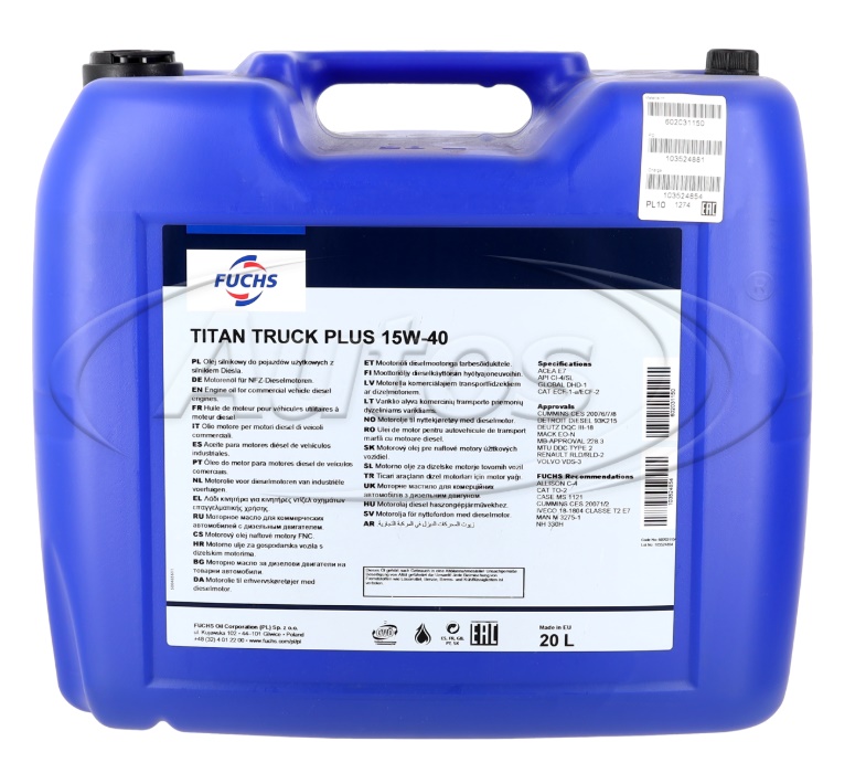 Olej motorový FUCHS TITAN TRUCK PLUS 15W-40, 20 l