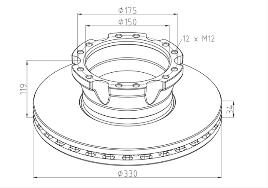 Kotouč brzdový 330x35x119 s kroužkem ABS ZN DAF 45LF