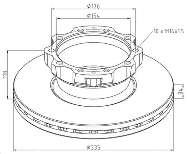 Kotouč brzdový 335x34x118 s kroužkem ABS ZN MAN TGL,TGM
