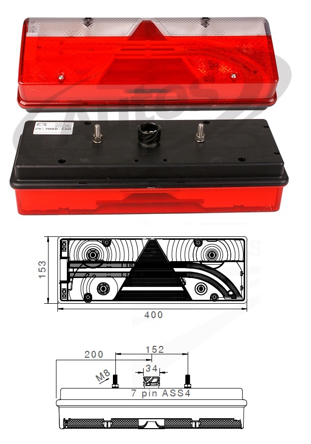 Svítilna zadní L EUROPOINT III s trojúhelníkem, zástrčka 4x2 pin ASS2