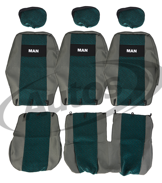 Potah sedadla - sada 1+2 zelený + opěrky dělené MAN L2000